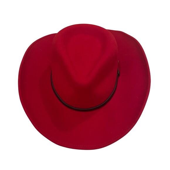 Red 100% Wool USA Fedora Hat L | Feather Holiday Western Revival Nashville - Picture 7 of 11